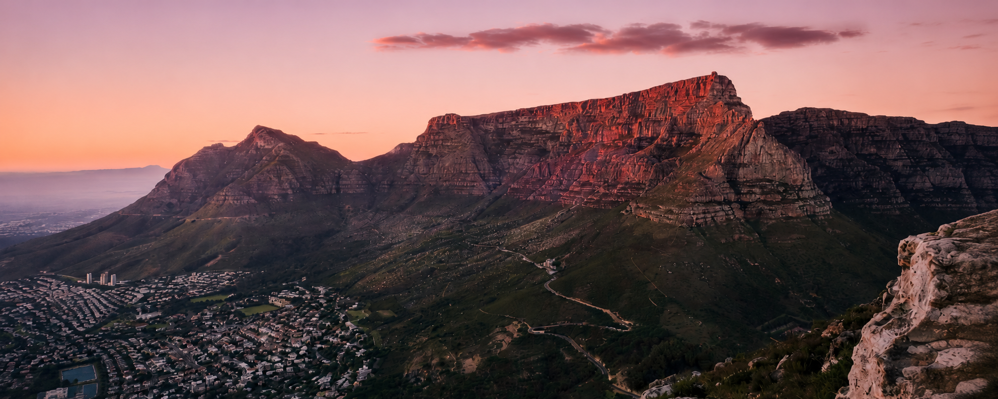 Cape Town mountain range at sunset